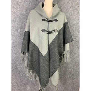 Accessory St Gray Black Button Poncho Wrap Roll Collar Small